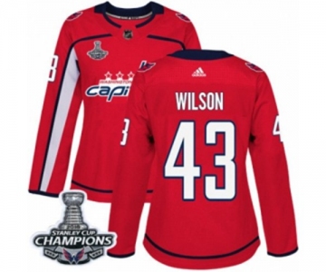 Women Adidas Washington Capitals #43 Tom Wilson Authentic Red Home 2018 Stanley Cup Final Champions NHL Jersey