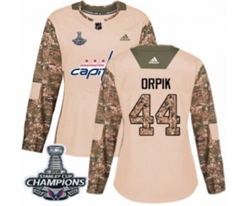 Women Adidas Washington Capitals #44 Brooks Orpik Authentic Camo Veterans Day Practice 2018 Stanley Cup Final Champions NHL Jersey