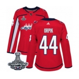 Women Adidas Washington Capitals #44 Brooks Orpik Authentic Red Home 2018 Stanley Cup Final Champions NHL Jersey