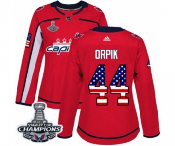 Women Adidas Washington Capitals #44 Brooks Orpik Authentic Red USA Flag Fashion 2018 Stanley Cup Final Champions NHL Jersey