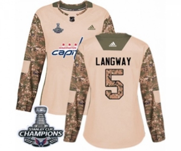 Women Adidas Washington Capitals #5 Rod Langway Authentic Camo Veterans Day Practice 2018 Stanley Cup Final Champions NHL Jersey