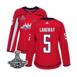 Women Adidas Washington Capitals #5 Rod Langway Authentic Red Home 2018 Stanley Cup Final Champions NHL Jersey