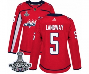 Women Adidas Washington Capitals #5 Rod Langway Authentic Red Home 2018 Stanley Cup Final Champions NHL Jersey