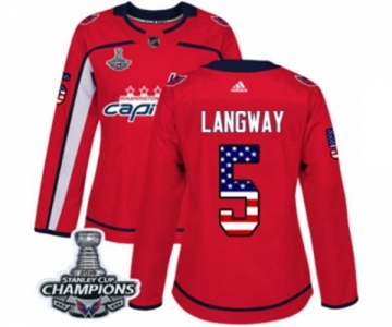 Women Adidas Washington Capitals #5 Rod Langway Authentic Red USA Flag Fashion 2018 Stanley Cup Final Champions NHL Jersey