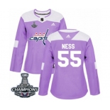 Women Adidas Washington Capitals #55 Aaron Ness Authentic Purple Fights Cancer Practice 2018 Stanley Cup Final Champions NHL Jersey