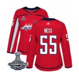 Women Adidas Washington Capitals #55 Aaron Ness Authentic Red Home 2018 Stanley Cup Final Champions NHL Jersey