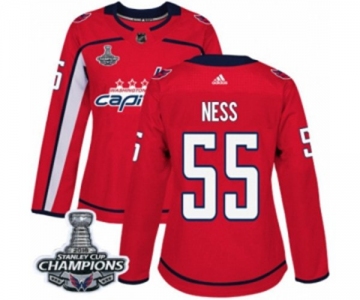 Women Adidas Washington Capitals #55 Aaron Ness Authentic Red Home 2018 Stanley Cup Final Champions NHL Jersey