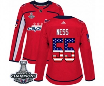 Women Adidas Washington Capitals #55 Aaron Ness Authentic Red USA Flag Fashion 2018 Stanley Cup Final Champions NHL Jersey