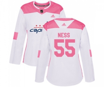 Women Adidas Washington Capitals #55 Aaron Ness Authentic White Pink Fashion NHL Jersey