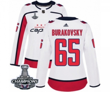 Women Adidas Washington Capitals #65 Andre Burakovsky Authentic White Away 2018 Stanley Cup Final Champions NHL Jersey