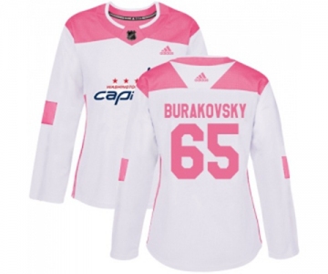 Women Adidas Washington Capitals #65 Andre Burakovsky Authentic White Pink Fashion NHL Jersey