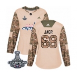 Women Adidas Washington Capitals #68 Jaromir Jagr Authentic Camo Veterans Day Practice 2018 Stanley Cup Final Champions NHL Jersey