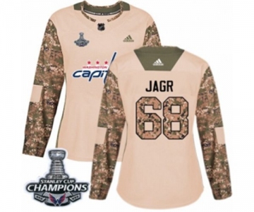 Women Adidas Washington Capitals #68 Jaromir Jagr Authentic Camo Veterans Day Practice 2018 Stanley Cup Final Champions NHL Jersey