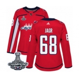 Women Adidas Washington Capitals #68 Jaromir Jagr Authentic Red Home 2018 Stanley Cup Final Champions NHL Jersey