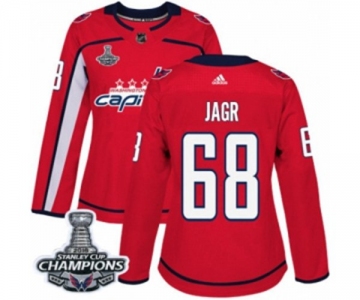 Women Adidas Washington Capitals #68 Jaromir Jagr Authentic Red Home 2018 Stanley Cup Final Champions NHL Jersey