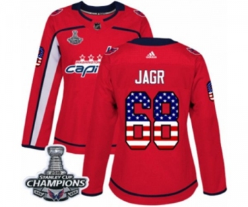 Women Adidas Washington Capitals #68 Jaromir Jagr Authentic Red USA Flag Fashion 2018 Stanley Cup Final Champions NHL Jersey