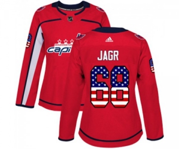 Women Adidas Washington Capitals #68 Jaromir Jagr Authentic Red USA Flag Fashion NHL Jersey