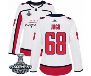 Women Adidas Washington Capitals #68 Jaromir Jagr Authentic White Away 2018 Stanley Cup Final Champions NHL Jersey