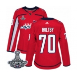 Women Adidas Washington Capitals #70 Braden Holtby Authentic Red Home 2018 Stanley Cup Final Champions NHL Jersey