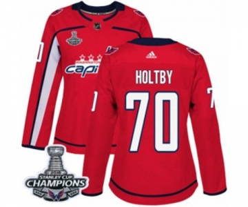 Women Adidas Washington Capitals #70 Braden Holtby Authentic Red Home 2018 Stanley Cup Final Champions NHL Jersey