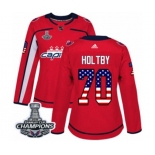 Women Adidas Washington Capitals #70 Braden Holtby Authentic Red USA Flag Fashion 2018 Stanley Cup Final Champions NHL Jersey