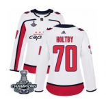 Women Adidas Washington Capitals #70 Braden Holtby Authentic White Away 2018 Stanley Cup Final Champions NHL Jersey