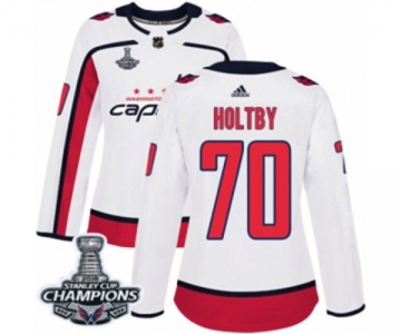 Women Adidas Washington Capitals #70 Braden Holtby Authentic White Away 2018 Stanley Cup Final Champions NHL Jersey