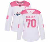 Women Adidas Washington Capitals #70 Braden Holtby Authentic White Pink Fashion NHL Jersey