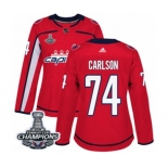 Women Adidas Washington Capitals #74 John Carlson Authentic Red Home 2018 Stanley Cup Final Champions NHL Jersey