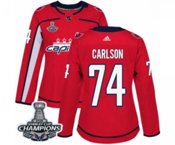 Women Adidas Washington Capitals #74 John Carlson Authentic Red Home 2018 Stanley Cup Final Champions NHL Jersey