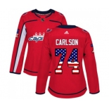 Women Adidas Washington Capitals #74 John Carlson Authentic Red USA Flag Fashion NHL Jersey