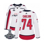 Women Adidas Washington Capitals #74 John Carlson Authentic White Away 2018 Stanley Cup Final Champions NHL Jersey