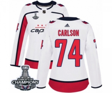 Women Adidas Washington Capitals #74 John Carlson Authentic White Away 2018 Stanley Cup Final Champions NHL Jersey