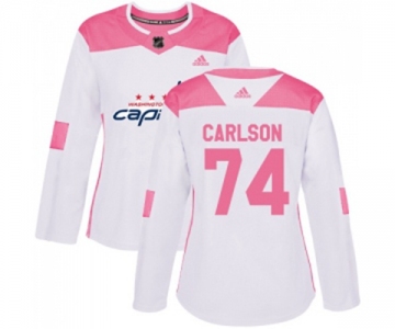 Women Adidas Washington Capitals #74 John Carlson Authentic White Pink Fashion NHL Jersey