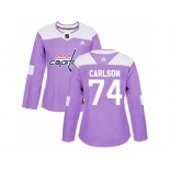 Women Adidas Washington Capitals #74 John Carlson Purple Authentic Fights Cancer Stitched NHL Jersey