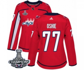 Women Adidas Washington Capitals #77 T.J. Oshie Authentic Red Home 2018 Stanley Cup Final Champions NHL Jersey