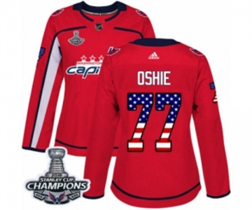 Women Adidas Washington Capitals #77 T.J. Oshie Authentic Red USA Flag Fashion 2018 Stanley Cup Final Champions NHL Jersey