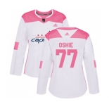 Women Adidas Washington Capitals #77 T.J. Oshie Authentic White Pink Fashion NHL Jersey