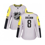 Women Adidas Washington Capitals #8 Alex Ovechkin Authentic Gray 2018 All-Star Metro Division NHL Jersey