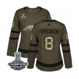 Women Adidas Washington Capitals #8 Alex Ovechkin Authentic Green Salute to Service 2018 Stanley Cup Final Champions NHL Jersey