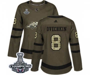 Women Adidas Washington Capitals #8 Alex Ovechkin Authentic Green Salute to Service 2018 Stanley Cup Final Champions NHL Jersey