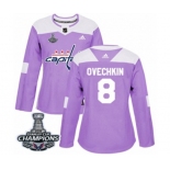 Women Adidas Washington Capitals #8 Alex Ovechkin Authentic Purple Fights Cancer Practice 2018 Stanley Cup Final Champions NHL Jersey