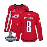 Women Adidas Washington Capitals #8 Alex Ovechkin Authentic Red Home 2018 Stanley Cup Final Champions NHL Jersey