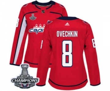 Women Adidas Washington Capitals #8 Alex Ovechkin Authentic Red Home 2018 Stanley Cup Final Champions NHL Jersey