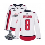 Women Adidas Washington Capitals #8 Alex Ovechkin Authentic White Away 2018 Stanley Cup Final Champions NHL Jersey