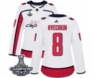 Women Adidas Washington Capitals #8 Alex Ovechkin Authentic White Away 2018 Stanley Cup Final Champions NHL Jersey