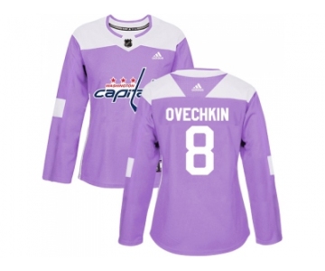 Women Adidas Washington Capitals #8 Alex Ovechkin Purple Authentic Fights Cancer Stitched NHL Jersey