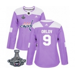 Women Adidas Washington Capitals #9 Dmitry Orlov Authentic Purple Fights Cancer Practice 2018 Stanley Cup Final Champions NHL Jersey