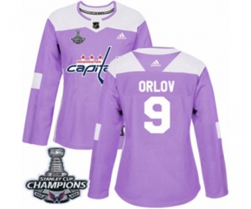 Women Adidas Washington Capitals #9 Dmitry Orlov Authentic Purple Fights Cancer Practice 2018 Stanley Cup Final Champions NHL Jersey