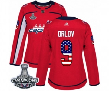 Women Adidas Washington Capitals #9 Dmitry Orlov Authentic Red USA Flag Fashion 2018 Stanley Cup Final Champions NHL Jersey